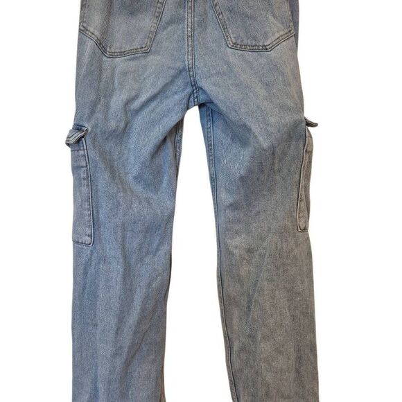 PacSun Women's Light Indigo Blue Wash Poly/Spandex Boyfriend Cut 90's Cargo High - Picture 4 of 12